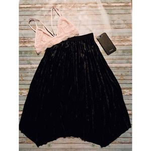 Pleated Velvet Midi Skirt
